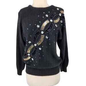 Vintage 80s Embellished Sweater - Silk Angora Lambswool with Appliqué & Sequins
